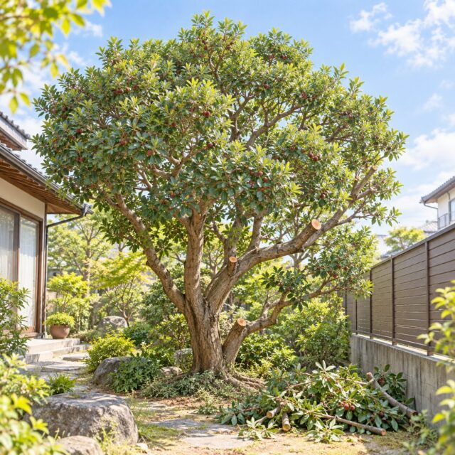 大きくなったヤマモモの剪定｜越境枝・トップ・届かない下枝の切り方