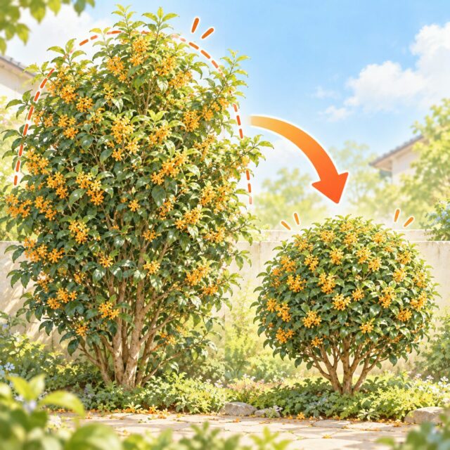 キンモクセイの剪定方法｜大きくなった木を葉を残して小さくする手順
